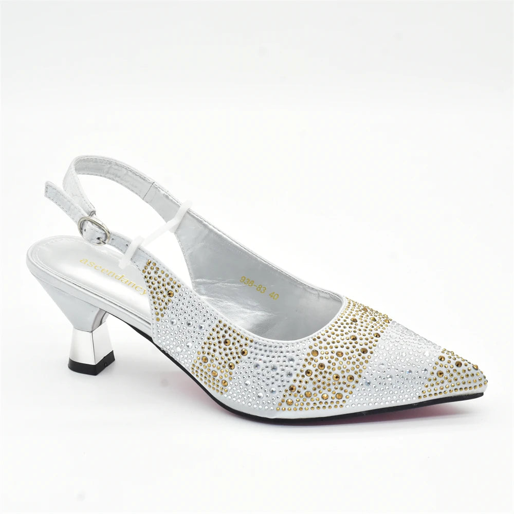 New Fashion Women Nigerian Italian Shoes and Bags Set Decorated with Rhinestone Elegant Woman Heeled Shoes Wedding Leather Shoe