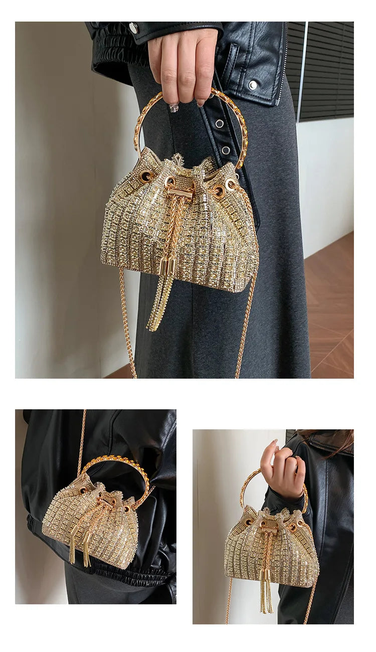 luxury Designer purses and handbags bags for women bucket clutch purse evening banquet bag Crystal rhinestone shoulder bag
