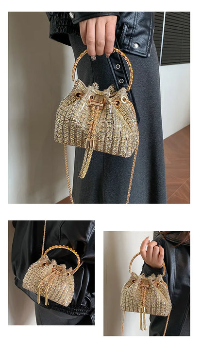 luxury Designer purses and handbags bags for women bucket clutch purse evening banquet bag Crystal rhinestone shoulder bag