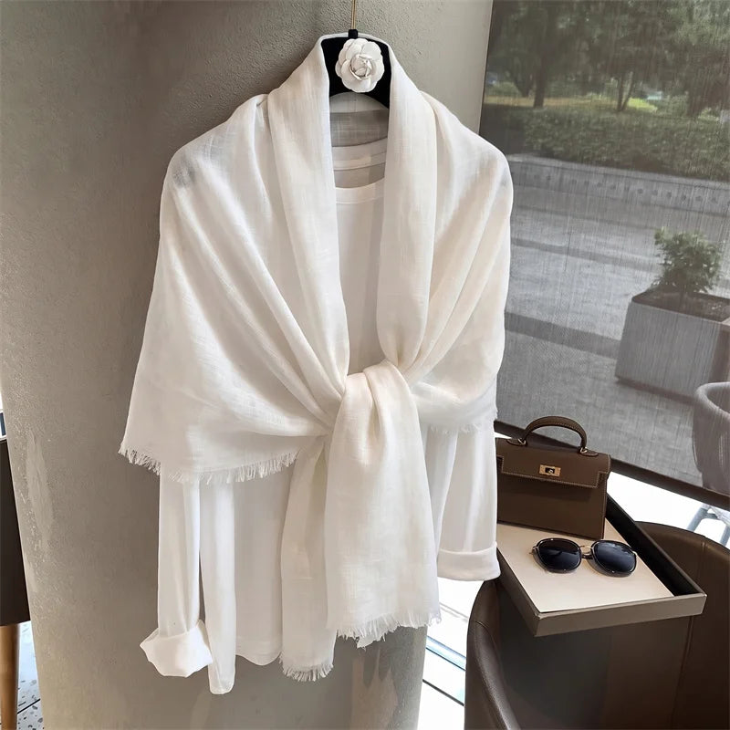New Long Scarf Women Cotton Scarf Beach Hijab Shawls and Wraps 2026 Luxury Brand Solid Color  Echarpe Designer