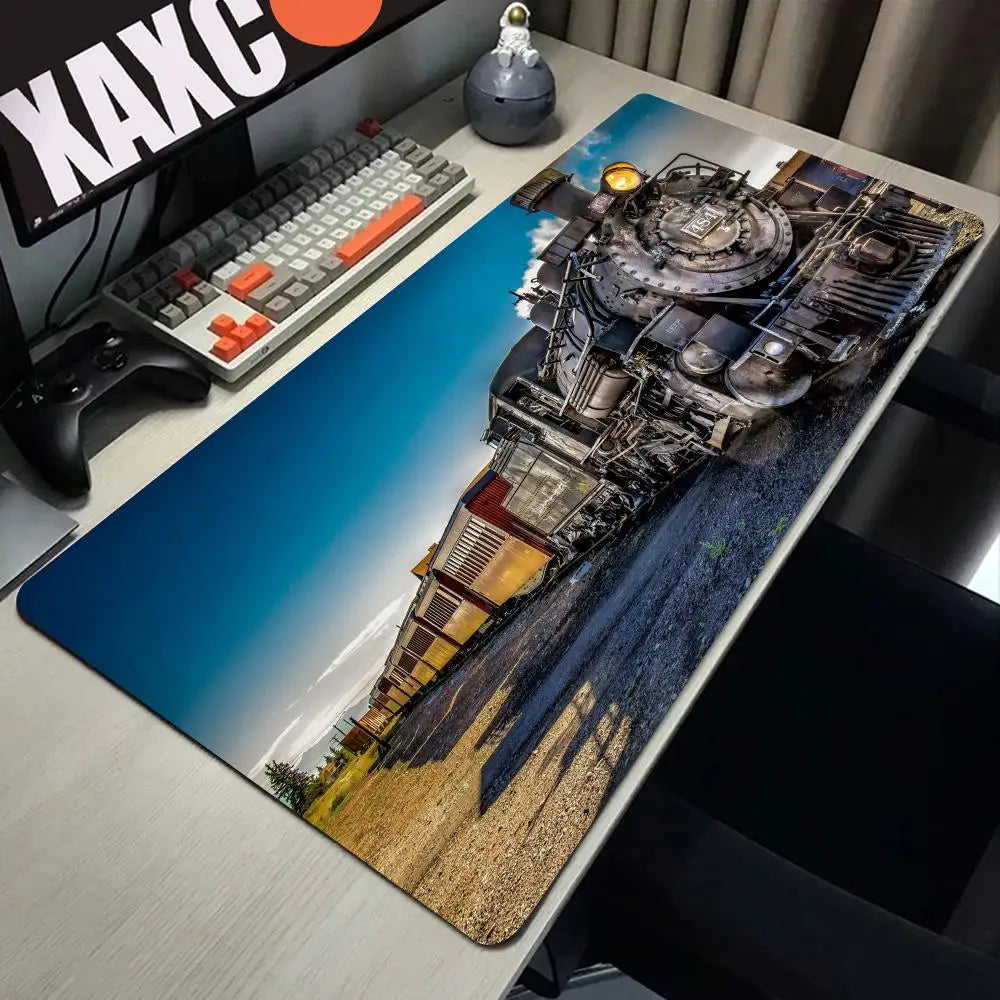 Retro Train Mouse Pad Large Gaming Mousepad PC Gamer Computer Office Mouse Mat Silicone Keyboard Mat Desk Pad Laptop Mausepad