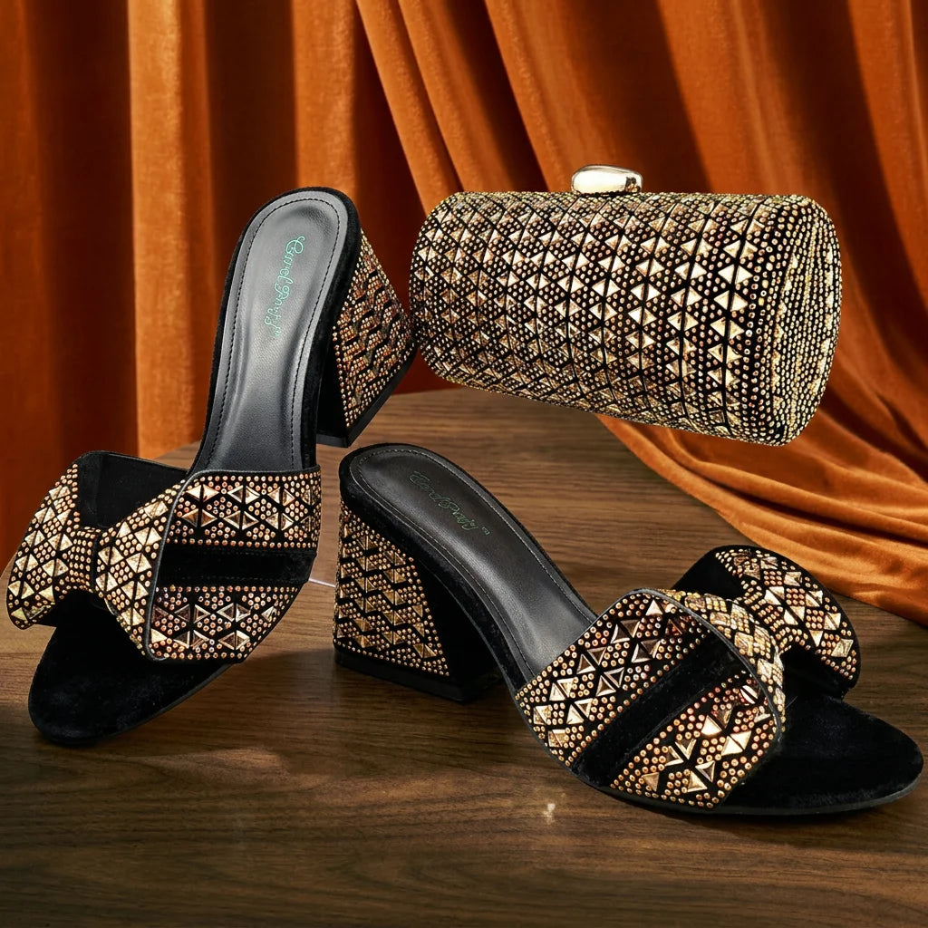 QSGFC Italian Style Women Banquet Shoes And Bag With Rhinestone Decoration Three-Dimensional Small Bag Match Women High Heel