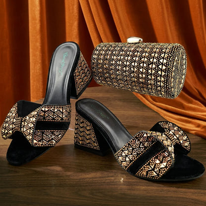 QSGFC Italian Style Women Banquet Shoes And Bag With Rhinestone Decoration Three-Dimensional Small Bag Match Women High Heel