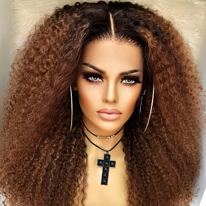 Blond Kinky Curly Soft Pre-plucked 26" 180 Density Glueless Synthetic 13X4X1 Lace Front Wig For Women Baby Hair Daily