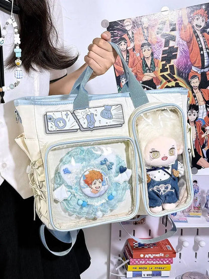 New Y2K Cute Ita Shoulder Bag Large Capacity Backpacks Lolita Girl Transparent Cosplay Handbags DIY Badge Display Crossbody Bags