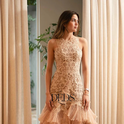DEDS Custom Sparkly A-line Evening Dresses for Women Sequined Ruffles Scarf Celebrity Party Gowns Saudi Robes De Soiree