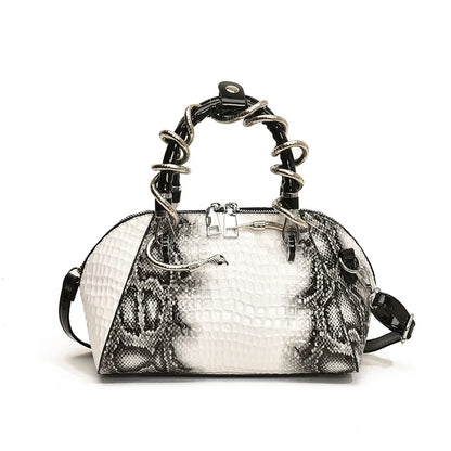 Crocodile Pattern Top-handle Shell Bag With Snake Hardware Wild Shoulder Crossbody Handbags MOODS Designer Luxury Bags For Women