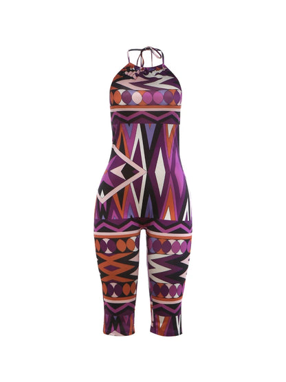 Weird Puss Colorful Print Playsuits Woman Halter Off Shoulder Backless Skinny Peach Hip Hot Girls Street Sexy Fashion Rompers