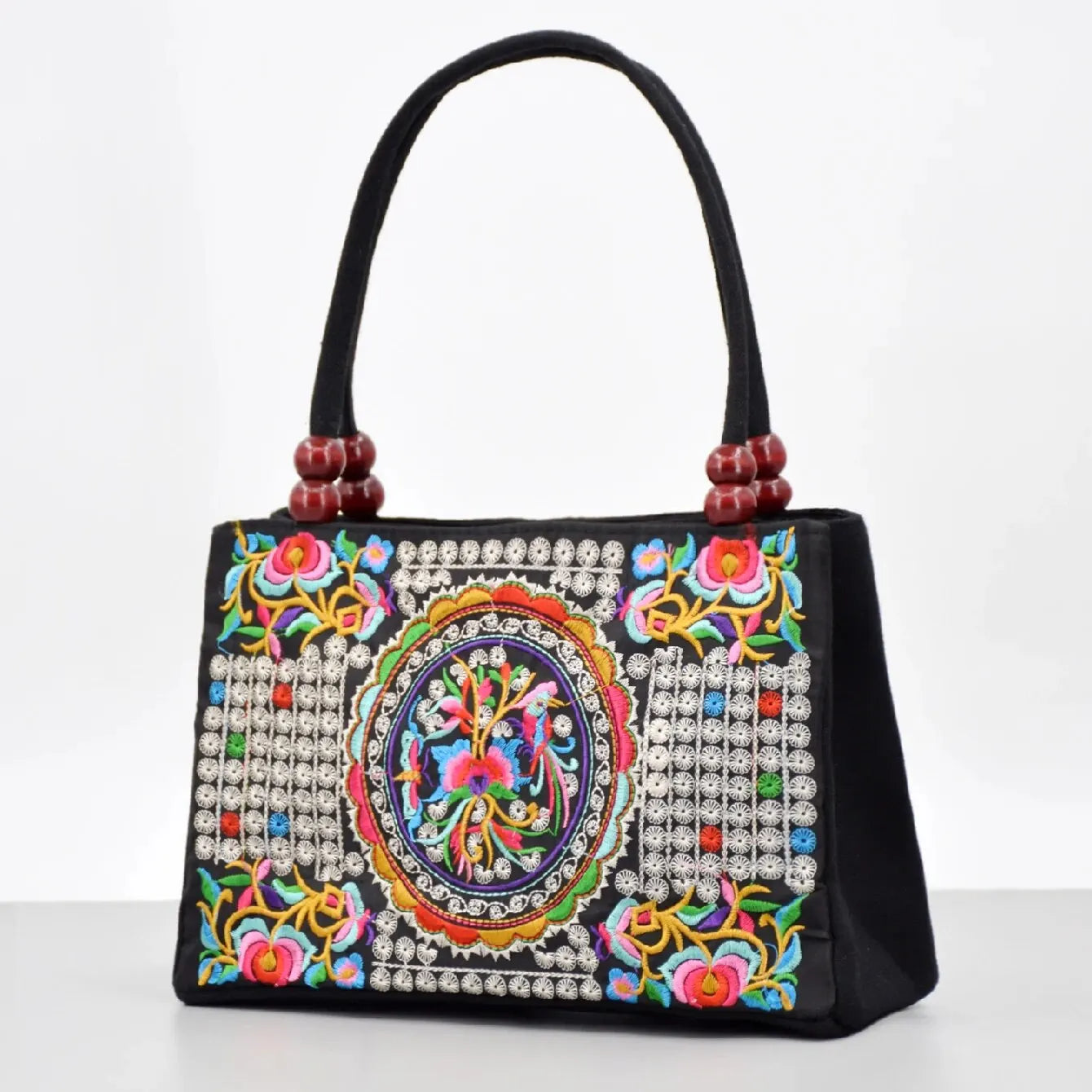 Stylish Floral Embroidered Handbag, Trendy Zipper Canvas Bag, Women's Fashion Purses