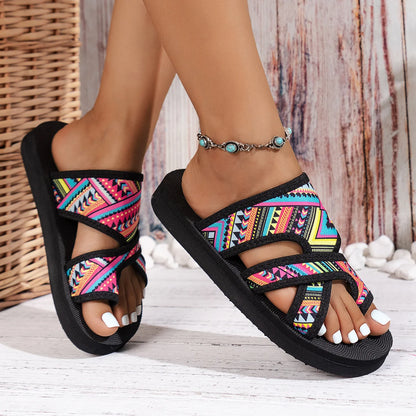 Summer Women Slippers Fashion Platform Sandals Open Toe Slip on Colorful Beach Shoes Ethnic Lightweight Slippers Slides Women