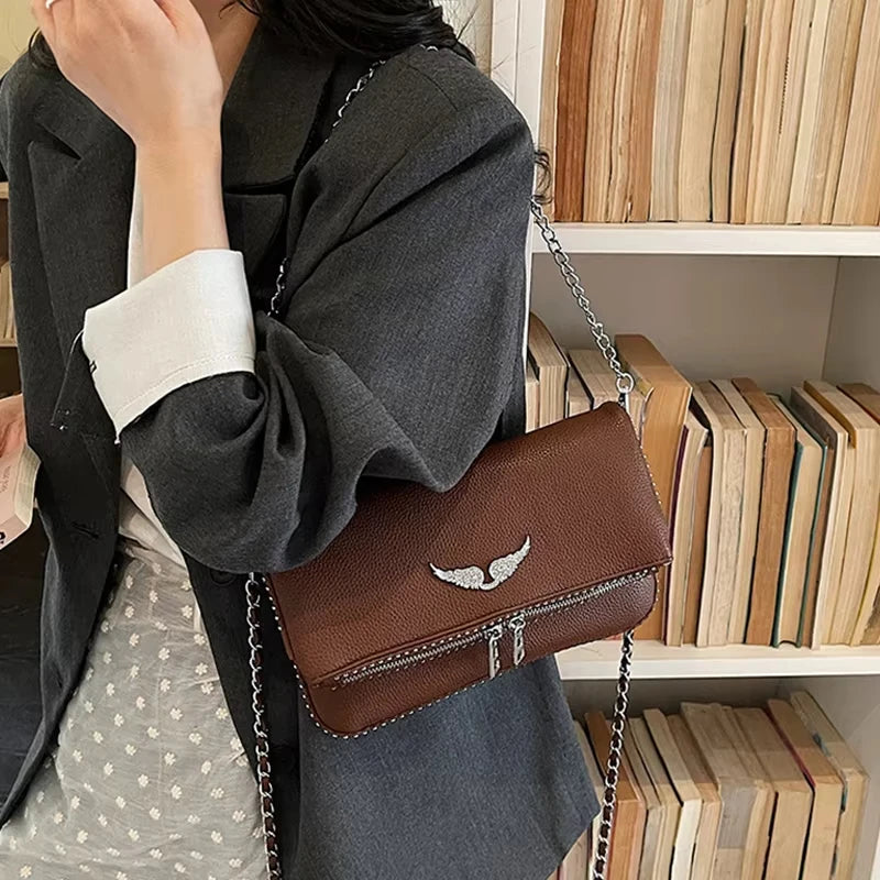 Fashionable Retro Ladies Chain-Shoulder Square Bag Luxury Textured Crossbody Shoulder Bag Women Handbags and Purses Underarm Bag