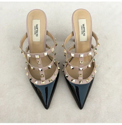 Women's sandals luxury Brand Shoes Woman 2025 trend Ankle Strap Summer Rivets High Heels Slippers Design Pointed Toe Sexy party