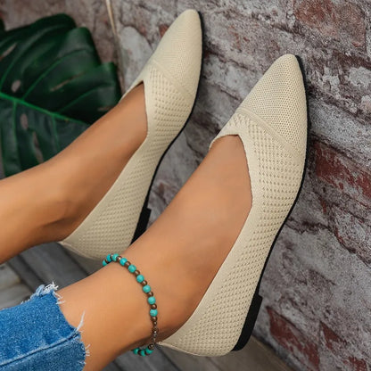 Summer Fashion Solid Color Low-Top Shoes Luxury Round Toe Women's Knit Slip-on Outdoor Walking Shopping Women's Flat Shoes 36-43