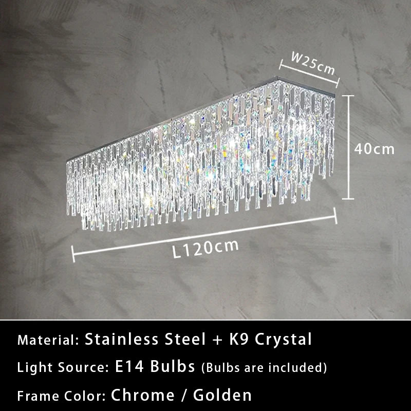 Luxury Crystal Long Pendant Lights Modern Lustres LED Chrome Hanging Lamps for Ceiling Silver Home Decor for Dining Room Remote