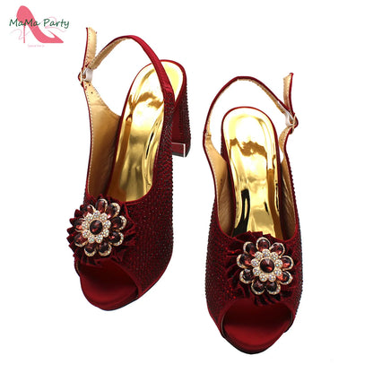 The US Duty Free Wine Color New Coming Italian Women Shoes and Bag Set with Platform Nigerian Lady Pumps for Garden Party