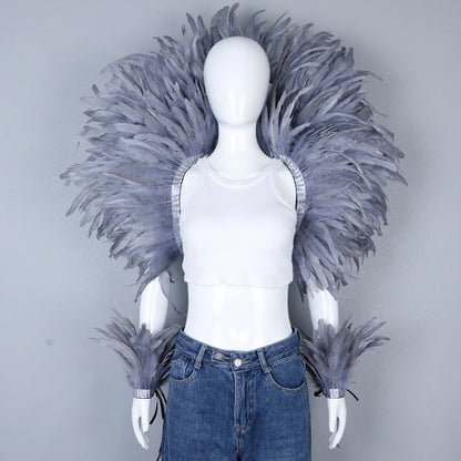 Elegant Women's 2-Piece Shawl Set Cosplay Feather Punk Style for Halloween Masquerade Ball Party Carnival New