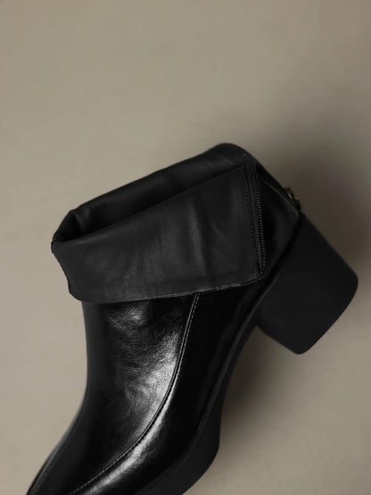Plus Size 34-43 Cow Skin Round Toe Zipper High Heels Modern Motorcycles Boots Warm Winter Shoes Dating Retro Brand Ankle Boots