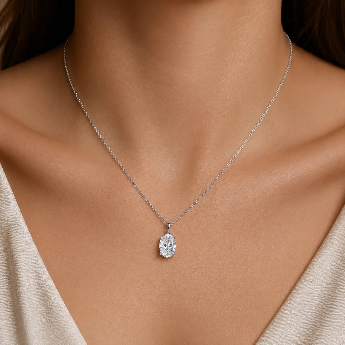 2CT Oval Moissanite Pendant Necklace GRA Certificate Plated Copper Solitaire Necklace Gift for Women
