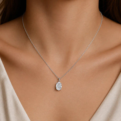 2CT Oval Moissanite Pendant Necklace GRA Certificate Plated Copper Solitaire Necklace Gift for Women