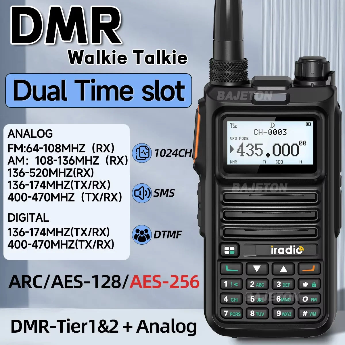 Iradio DM-UV4R DMR Walkie Talkie Dual Mode Dual Time Slot AES-256 Encryption Digital Analog SMS NOAA For RT-4D Ham Radio