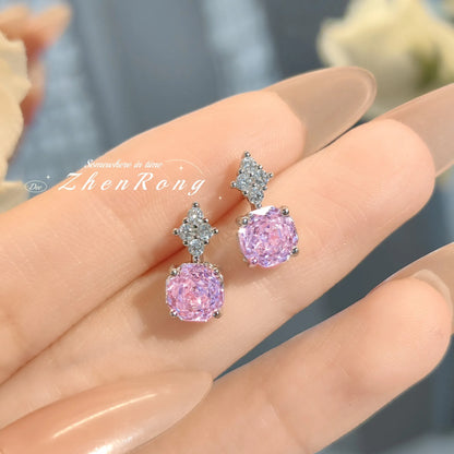 Foyejev Luxury Round Rose-cut Purple-Iron Oxide Zircon Pendant Necklace Earrings Ring Engagement Jewelry Set (Women's Style)