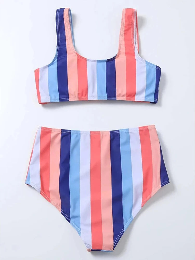 High Waist Bikini Women Swimsuit Push Up Swimwear Woman 2026 Sexy Striped Bikinis Sets Female Bandeau Bathing Suits Beach Wear