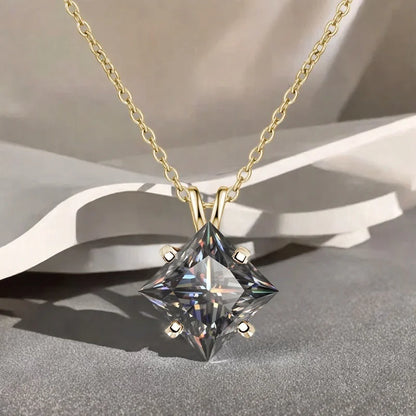 BOCARMAN S925 Sterling Silver Necklace with Colorful Princess Cut Moissanite Inlay Clavicle Chain Pendant for Women Gift