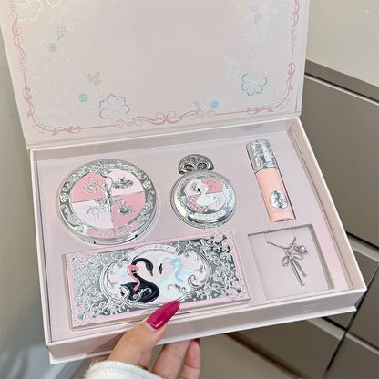 NICEKEY Face Makeup Sets Include 1*Lip mud,1*Pressed Powder,1*Highlight Powder,1*Eyeshadow Palette Powder With Necklace Gift