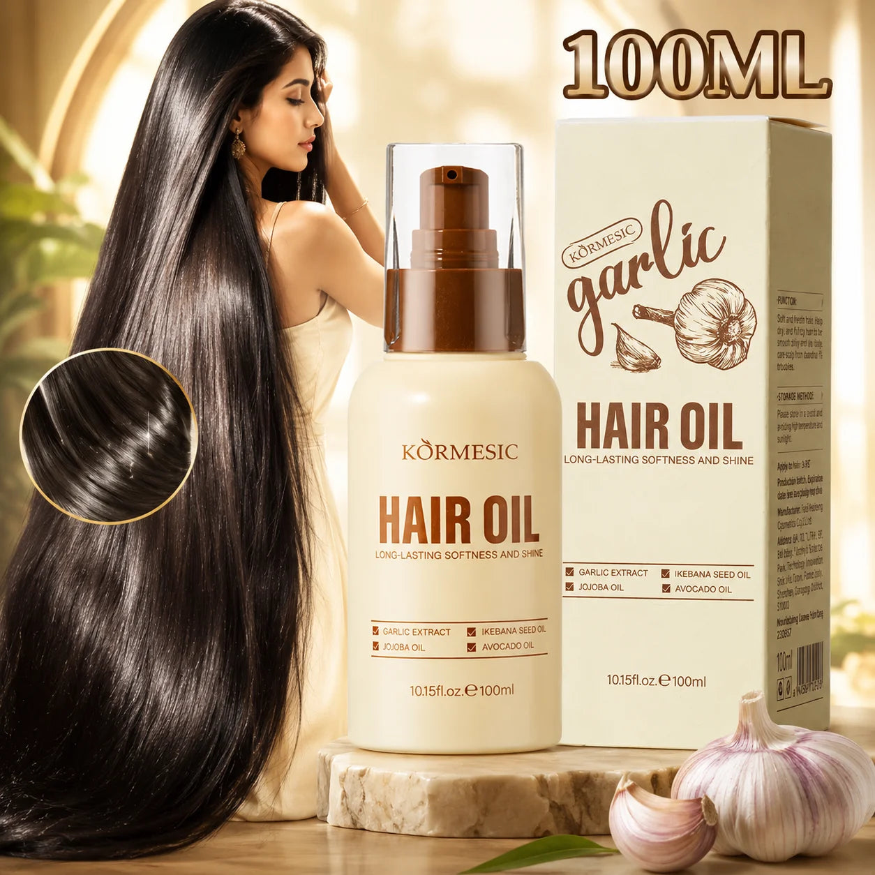 Garlic Hair Growth Oil 100ML Hair Regrowth Serum For Thinning Hair, Scalp Root Care, Anti Hair Loss, Fuller Thicker Hair Unisex