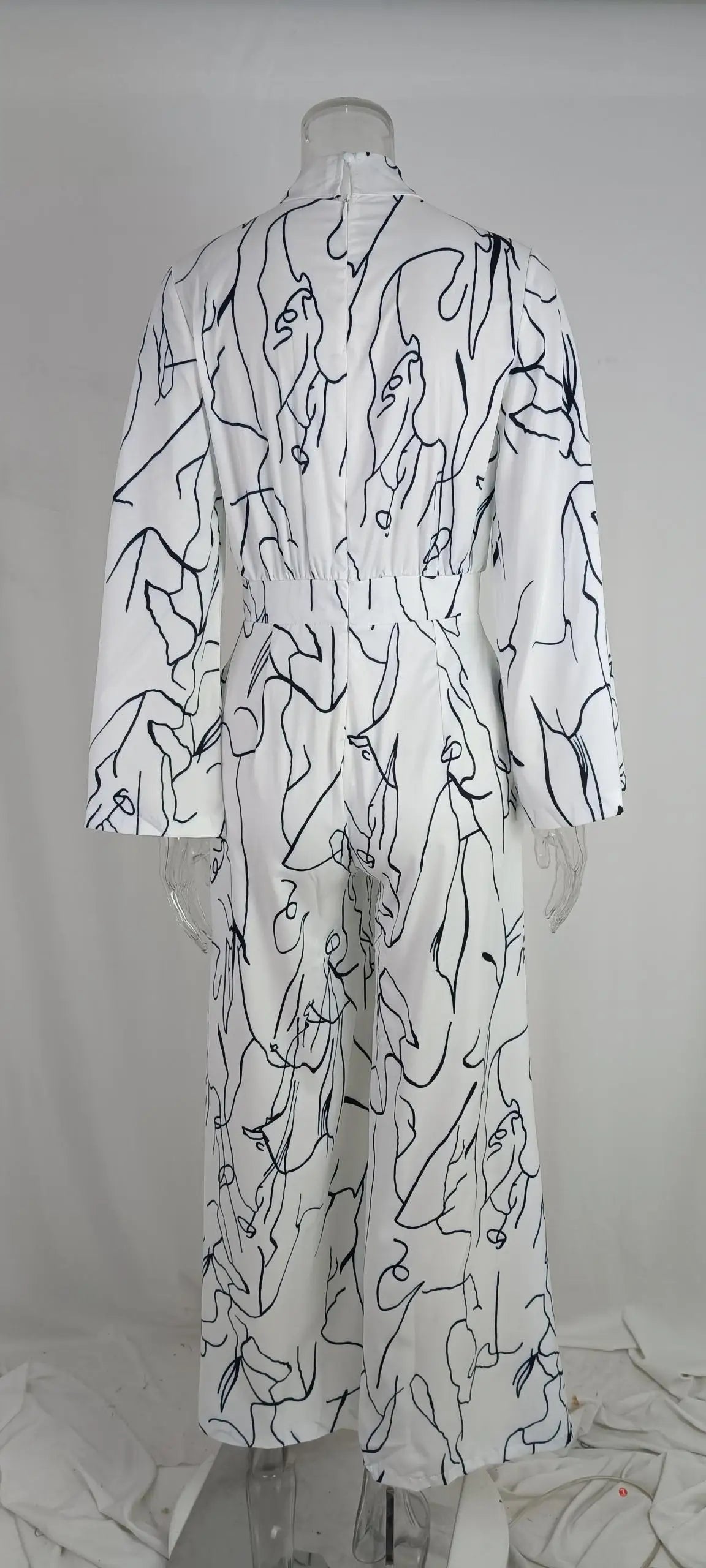Casual Elegant Jumpsuits Women Autumn New Loose Long Pants Long Sleeve Printed High Waist Wide Leg Jumpsuit Commuting Playsuits