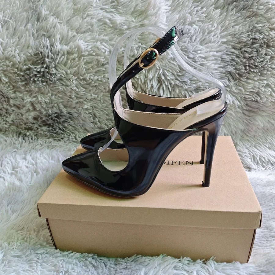 Women Sandals Hollow Jazz Dance Sexy Pumps 11cm Pointed Toe High Heels Ankle Strap Stilettos Nighclub Party Dress Wedding Shoes
