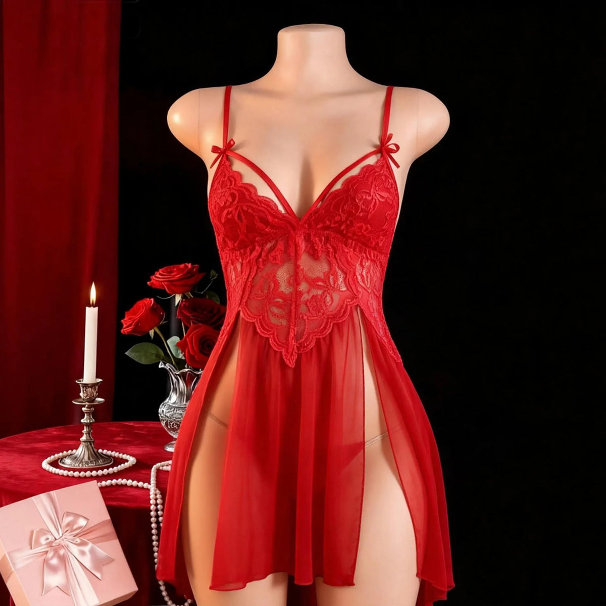 Sexy Lingerie Women Crotchless Sleepwear Pajamas Lace Night Dress Erotic Clothing Exotic Babydoll Female Underwear Sets G-string
