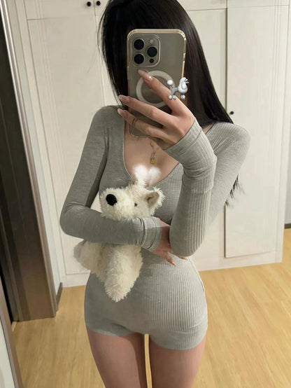 Women's Short Jumpsuits Slim Fit Stretch One Piece Yoga Playsuits Romper Sexy Fitness Female Basic Low-cut Zipper Sportwears
