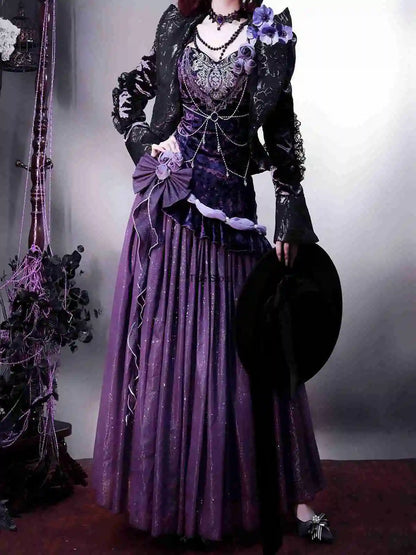 Mysterious Nocturne Velvet Elegant Mermaid Dress Elegant Gown Strap Dress Lolita Purple Evening Party Long Dresses