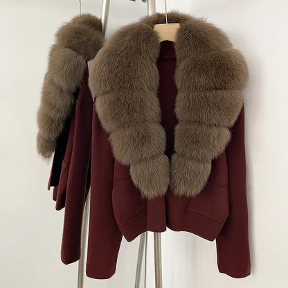 OFTBUY Loose Fit Warm Winter Fashion Lady Outerwear Sweater Female 2025 New Women's Knit Cardigan with Large Real Fox Fur Collar