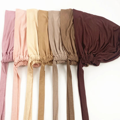 82 Colors Tie-Back Undercaps Fashion Women's Inner Hijab Muslim Cap Bonnet Plain Islamic Cotton Spandex Jersey DEW Underscarf