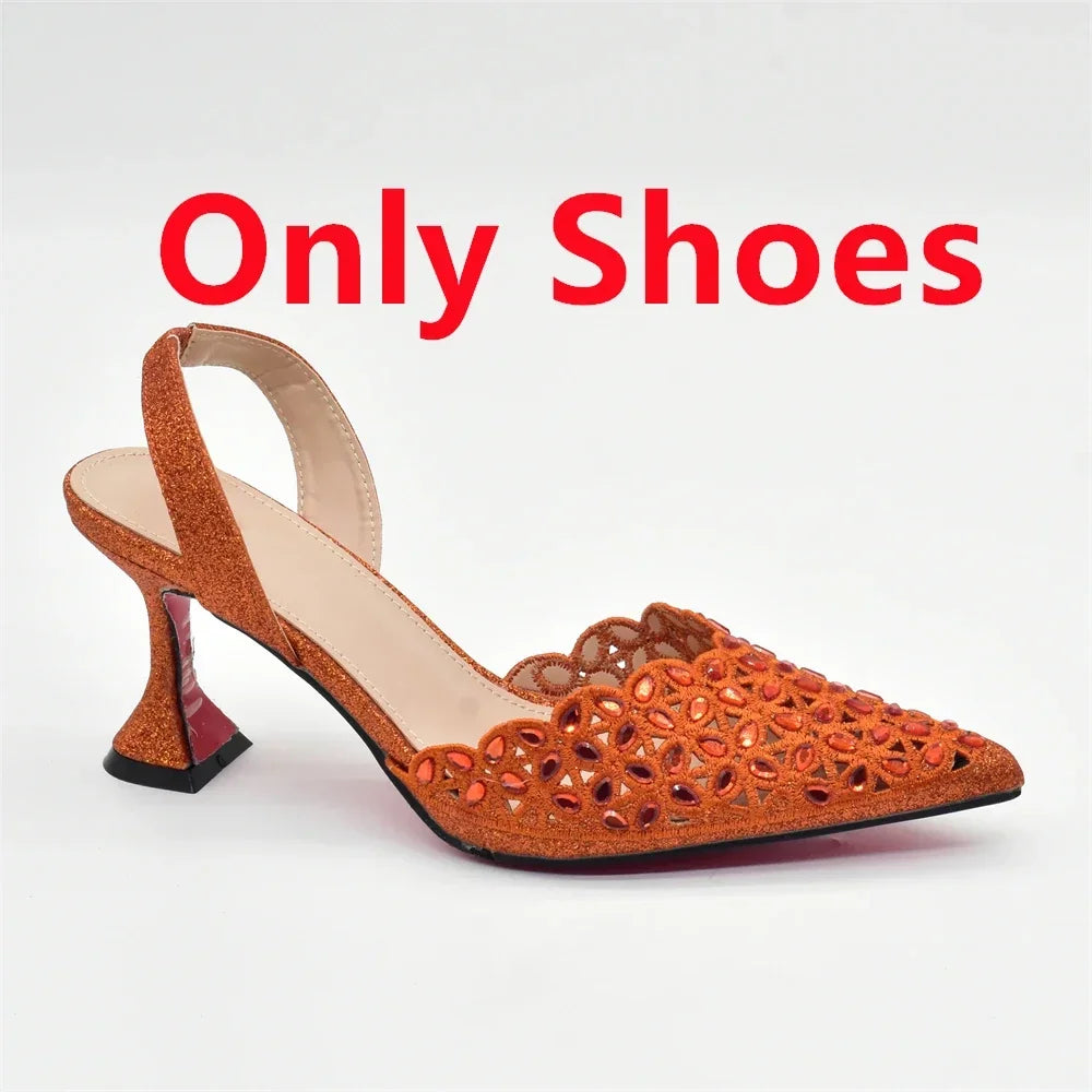 New Design Nigerian Women Shoes and Bag Set Decorated with Rhinestone in Italy African Party Luxury Heel Shoes Pumps with Heels