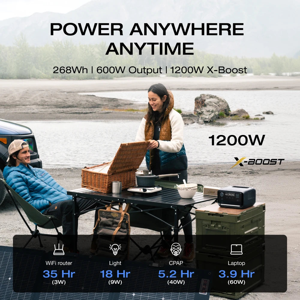 ECOFLOW River 3 Max 560 Portable Power Station, Extra Battery EB300 and River 3 Plus 270, 268Wh-554Wh Expansion LiFePO4 Battery with 10-Year Lifespan, Built-in 140W USB-C Port for Charging/Discharging, Use Independently