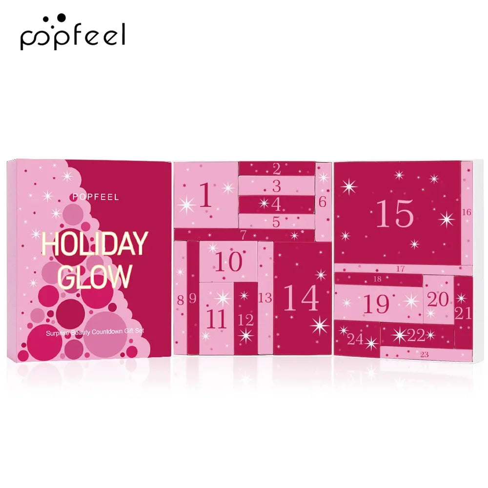 Christmas Countdown Makeup Set Lipstick Eye Shadow Cosmetics 24-Piece Holiday Beauty Advent Calendar Gift Box for Women Girls