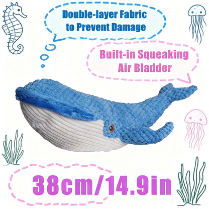 Pet Chew-Resistant Plush Interactive Toy with Sound, Whale-Shaped, Suitable for Large, Medium, and Small Pets Like Cats and Dogs, Double-Layer Fabric, Built-In Airbag