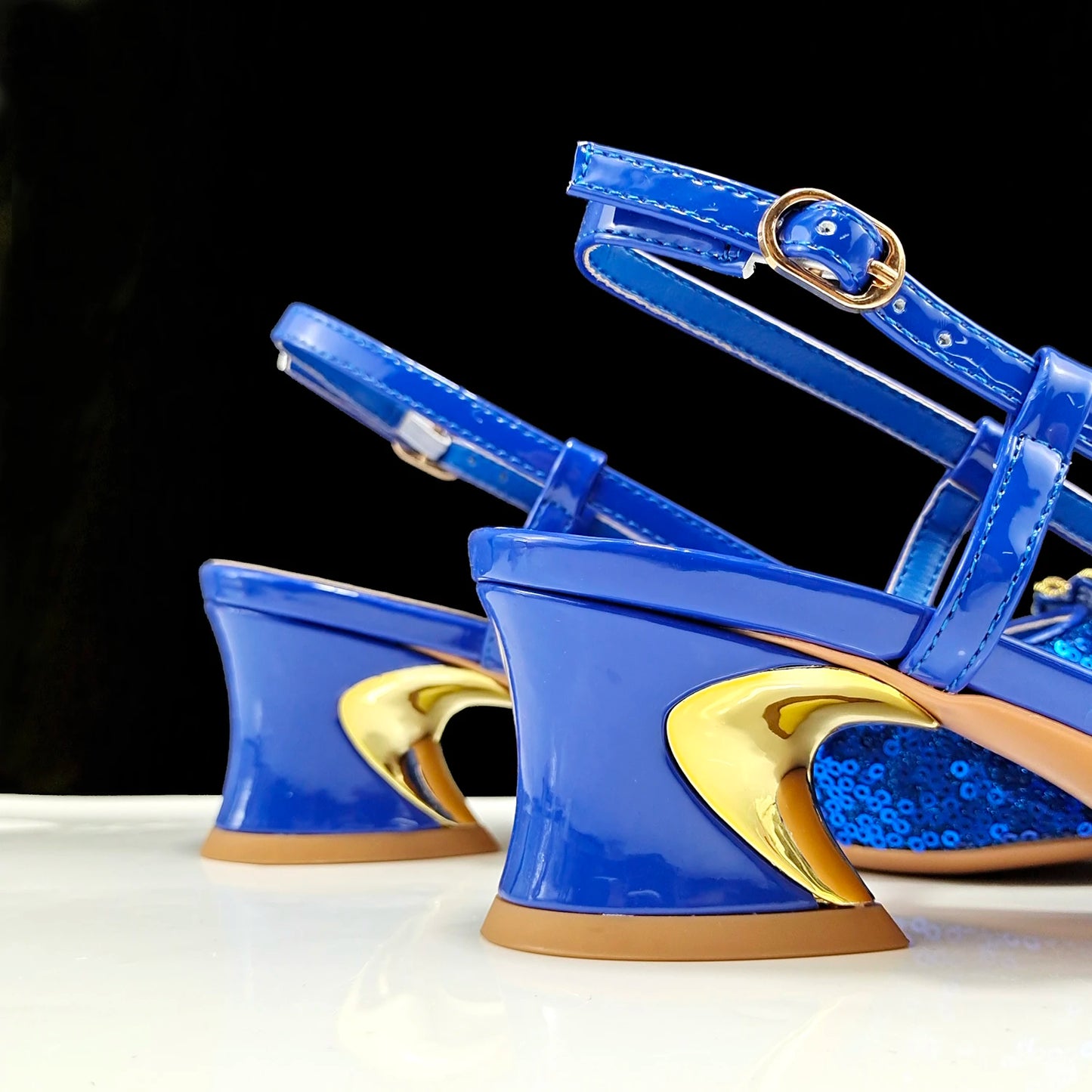 New Arrival Fashion Flower Design Party Wedding Royal Blue Color Pointed Toe Women Shoes and Bag Set Decorated With Rhinestone