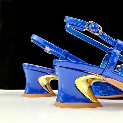 New Arrival Fashion Flower Design Party Wedding Royal Blue Color Pointed Toe Women Shoes and Bag Set Decorated With Rhinestone