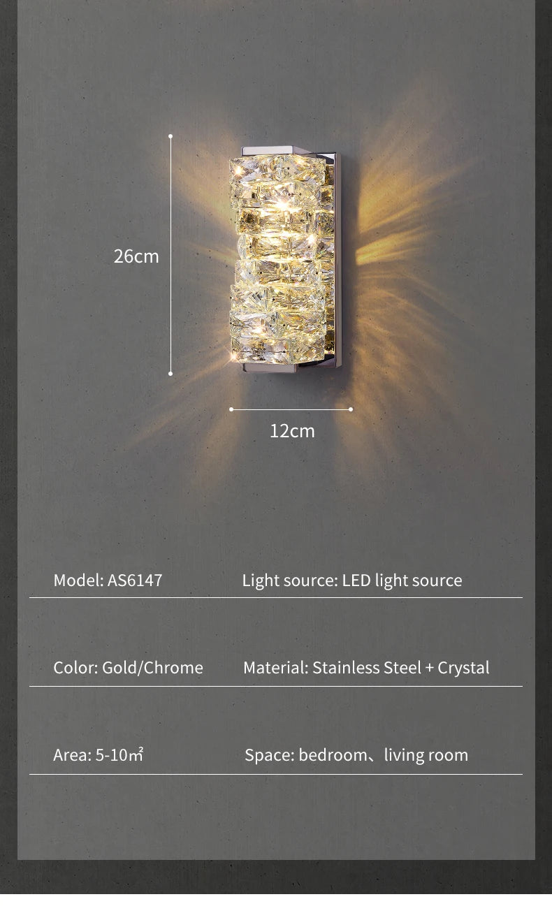Luxury Crystal Wall Lamp Modern LED Sconce Chrome Gold Mirror Wall Light For Living Room Bedroom Aisle Indoor Decor Vanity Light