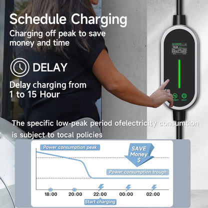 JNTAFEV EV Charger Portable 3.6kW TS-NACS Charger Plug 2.8" LCD Screen with Set Delay Schedule Charging Station for Tesla Cars