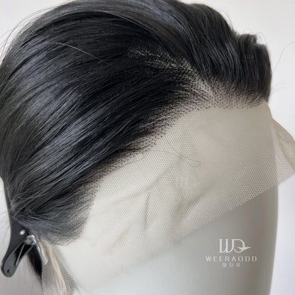 Black Lace Front Wig for Men Frontal Lace Heat Resistant Fiber with High Quality Synthetic Wig in 8inch Cosplay Use