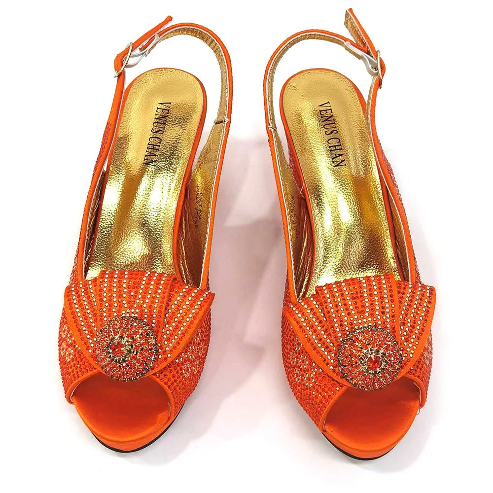 Mature Sweet Spot Good Arrival Peach Color Square Heels Peep Toe Shoes Matching Bag Set For Nigerian Women Wedding Party Pump