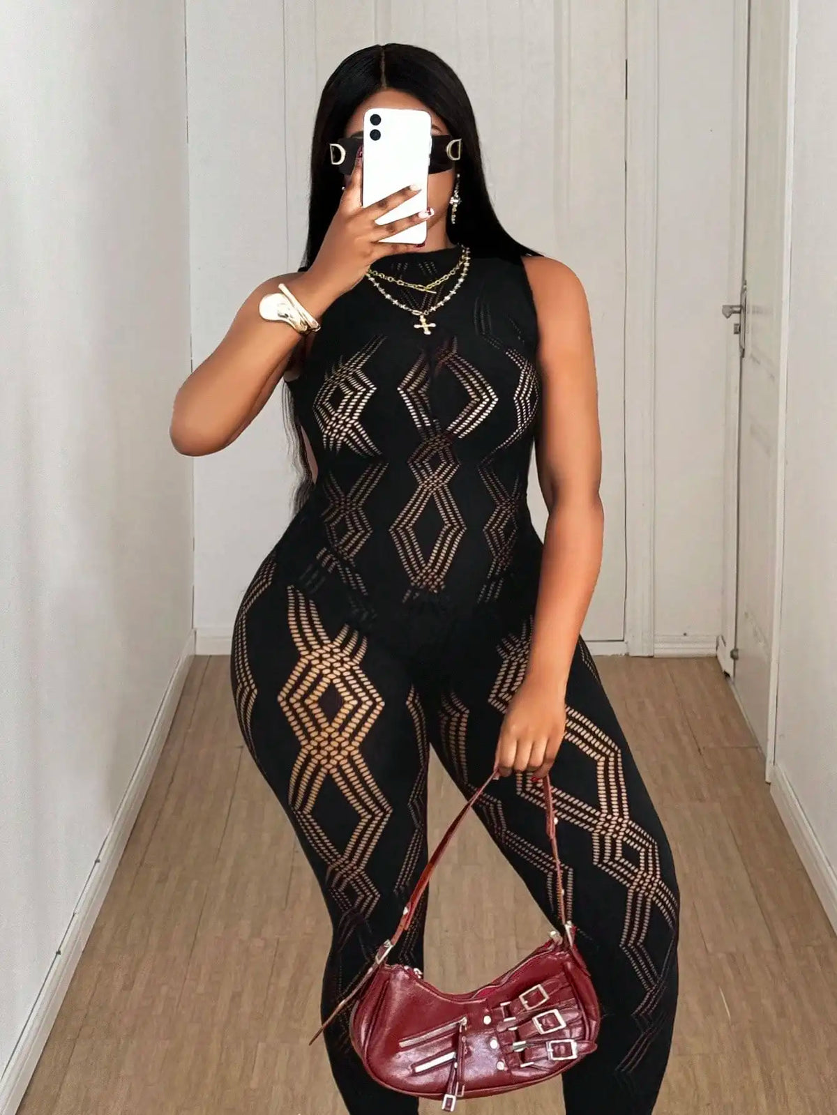 Women's Sexy Jumpsuit Hollow out Mesh Backless Night Party Streetwear Outfit Female Trendy Sexy Clothing