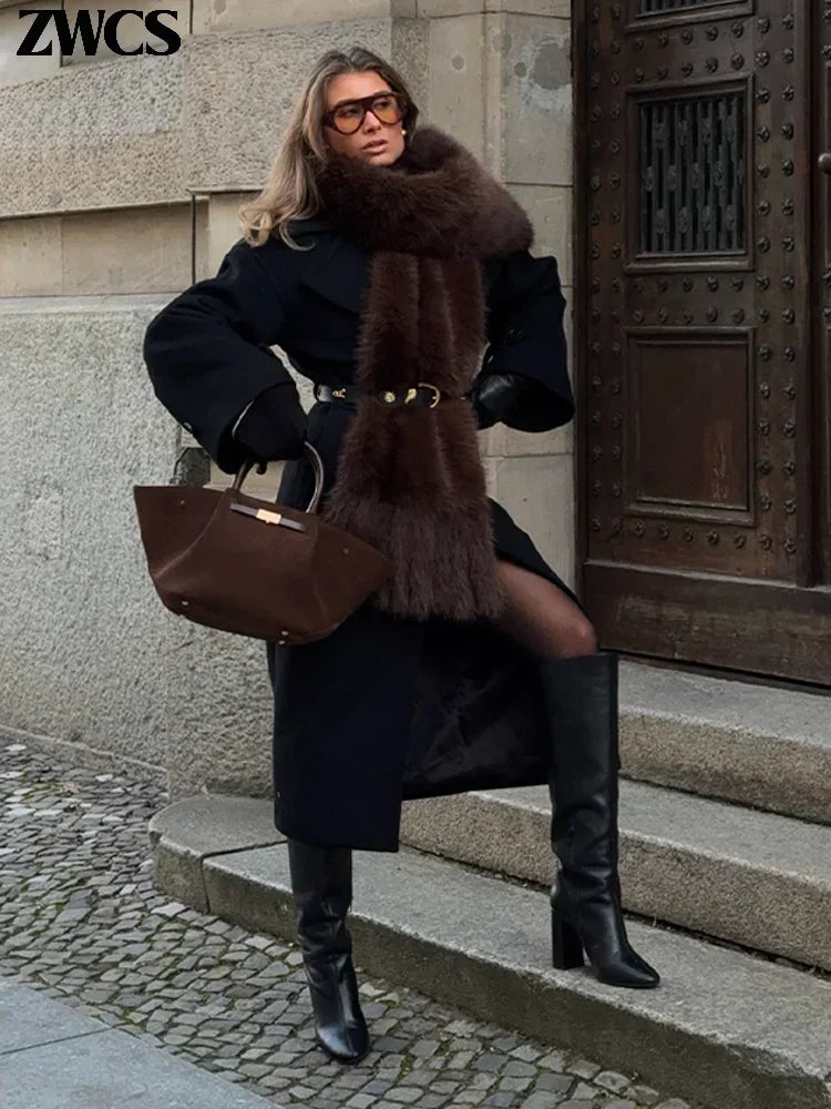 Faux Fur Tassels Scarf for Women Autumn Winter Fluffy Fur Neckerchief 2026 New Lady Luxury Shawl Scarves Clothing Accessories
