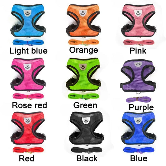 Dogs Puppy Harness Collar Cat Dog Adjustable Vest Walking Lead Leash Soft Breathable Polyester Mesh Harness For Small Medium Pet