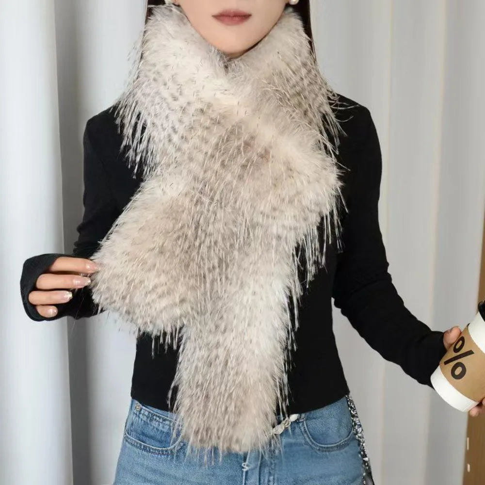Fashion  Long Strip Scarf Thick Fluffy Imitation Mink Fur Y2K Girl Scarf Luxury Classic Soft Shawl Ladies Tassels Scarf